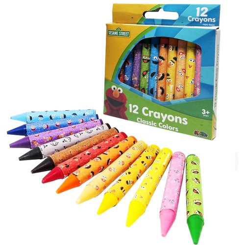 Sesame Street 12 Count Crayons Party Favors | Toddler and Kids Crayons | Assorted Colors and Non Toxic | Great for Classrooms | Beginner Crayons (Standard)