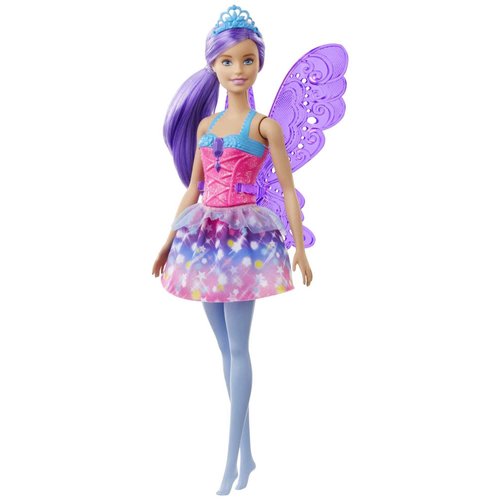 Barbie Dreamtopia Fairy Fashion Doll & Accessories, Purple Hair with Removable Skirt, Headband & Wings