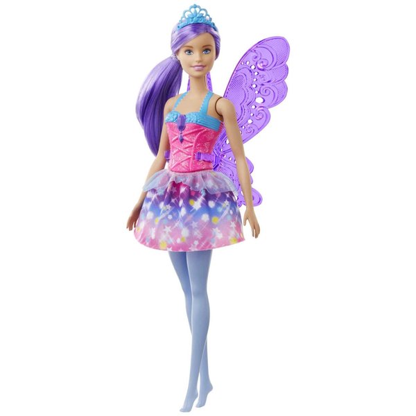 Barbie Dreamtopia Fairy Fashion Doll & Accessories, Purple Hair with Removable Skirt, Headband & Wings