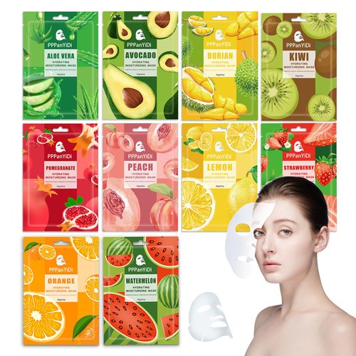 PPPanYiDi 10 Pack Face Sheet Mask Skincare Set,Hydrating Facial Sheet Mask Skin Care Variety Kit,Moisturizing Sheet Facemask Skincare Collection Set for All Skin Types