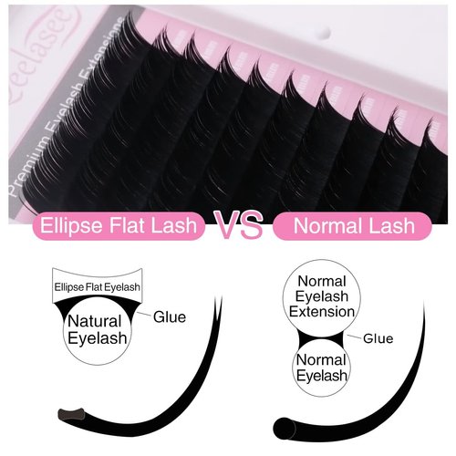 Qeelasee Ellipse Eyelash Extension 0.15 C Curl 11mm Flat Eyelashes False Mink Individual Eyelash Extension Professional Salon Used Black Mink False Lashes Mink Lashes Extensions