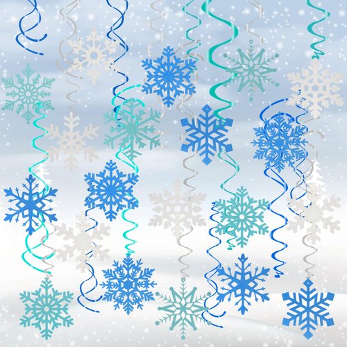 CCINEE 36pcs Christmas Snowflake Hanging Foil Swirls, Winter Snowflake Hanging Decoration Christmas Foil Ceiling Hanging Swirls for Frozen Winter Xmas Holiday Party Supplies（Pre-Assembled）