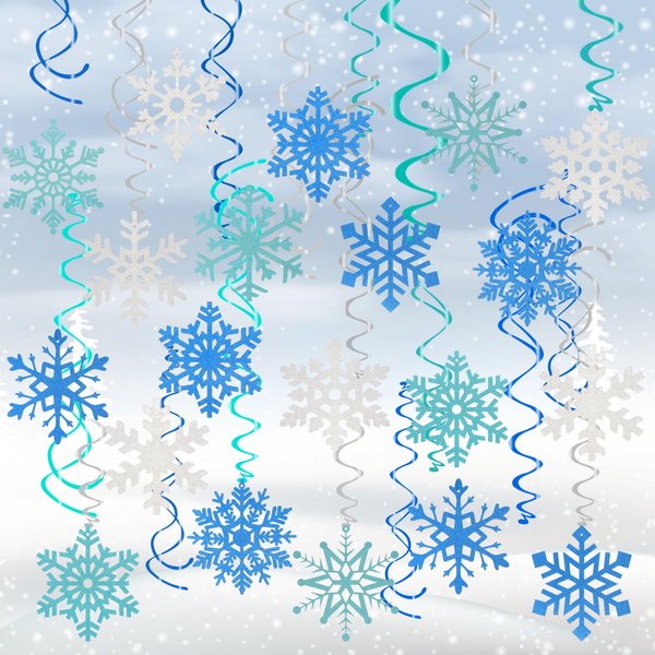CCINEE 36pcs Christmas Snowflake Hanging Foil Swirls, Winter Snowflake Hanging Decoration Christmas Foil Ceiling Hanging Swirls for Frozen Winter Xmas Holiday Party Supplies（Pre-Assembled）