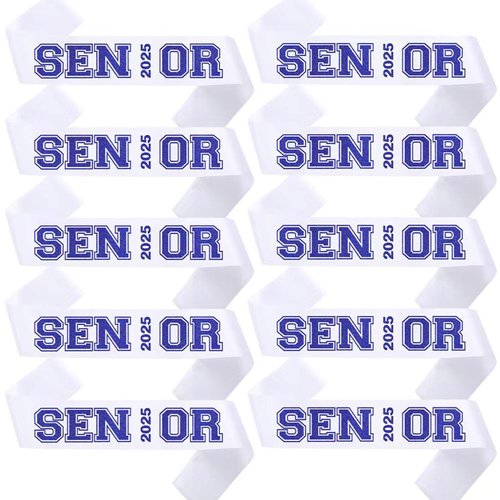 NAUXIUDSJS Senior Sash 2025,White Sashes 10 Pack with Blue Glitter Letters, Class of 2025 Graduation Celebrations Sashes, Finally Graduated Cheerleader Celebration Party Decorations Supplies
