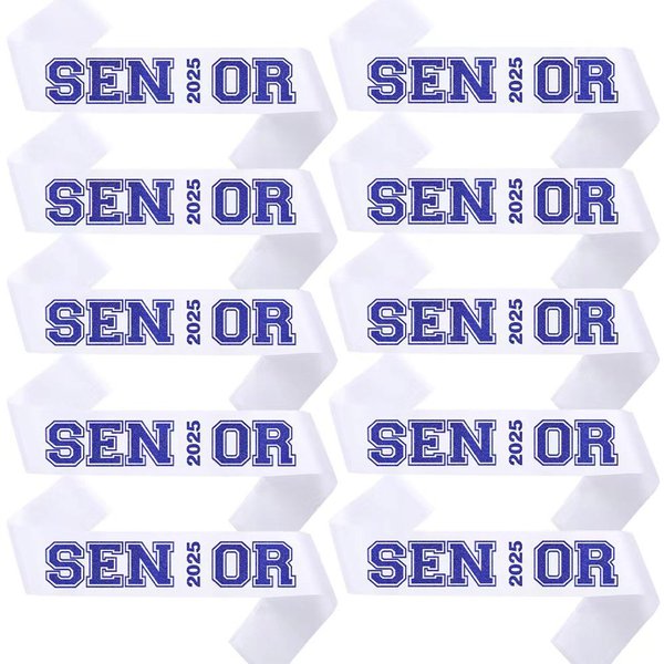 NAUXIUDSJS Senior Sash 2025,White Sashes 10 Pack with Blue Glitter Letters, Class of 2025 Graduation Celebrations Sashes, Finally Graduated Cheerleader Celebration Party Decorations Supplies