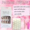 Vezocim Flower Press on Nails Oval Shapes, Full Cover Acrylic Nude False Nails with Floral Designs, Artificial Glossy Short Fake Nails with Sticky Tabs, Glue on Fingernails for Women (W164)