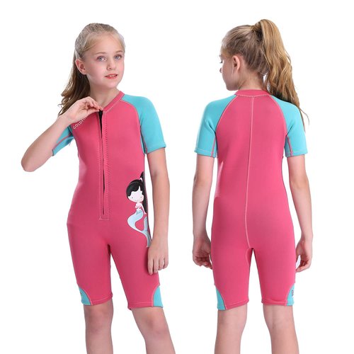 Goldfin Kids Wetsuits for Boys Girls, 2mm Toddler Shorty Wetsuit Youth Neoprene Suit Front Zip Keep Warm for Water Aerobics Diving Surfing Swimming