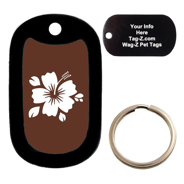 Custom Engraved Pet Tag - Hibiscus - Brown - Dog Tag - Tag-Z Wag-Z