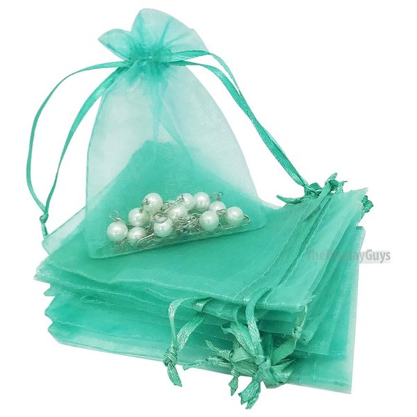 TheDisplayGuys 100-Pack XS XS 2x2 3/4" Teal Sheer Organza Gift Bags with Drawstring, Goodie Bags for Jewelry, Candy Bags, Treat Bags, Wedding Favors Small Mesh Bags