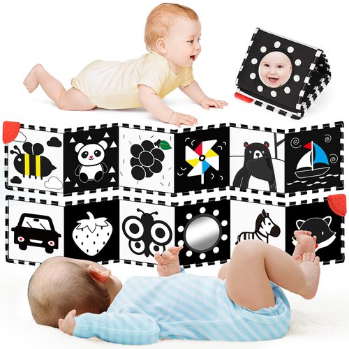 BBWOO High Contrast Baby Toys for Newborn, Tummy Time Toys, Black and White Baby Toys, Soft Baby Book, Infant Toy 0-3-6-12 Months, Visual Stimulation Toy, Chrismas Stocking Stuffers