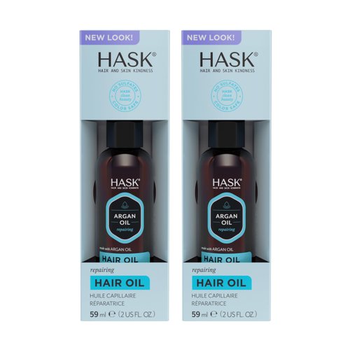 HASK ARGAN Repairing Hair Oil Vials for shine and frizz control for all hair types, color safe, gluten free, sulfate free, paraben free - 2 Hair Oil Pumps