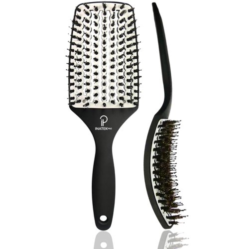Inatekpro Curved & Vented Detangler Boar Bristle Brush - For Curly, Wet, Dry Hair, Kids, Women & Men