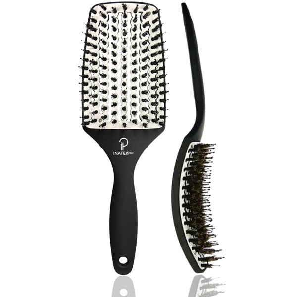 Inatekpro Curved & Vented Detangler Boar Bristle Brush - For Curly, Wet, Dry Hair, Kids, Women & Men