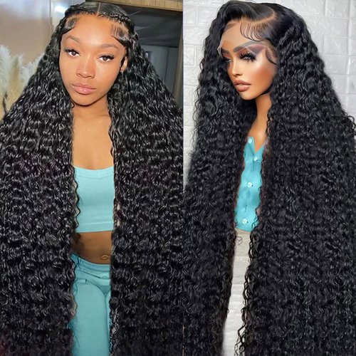 Rujoe Deep Wave Lace Front Wigs Human Hair Pre Plucked 150% Density 13x4 HD Transparent Lace Frontal Wigs Human Hair For Women Deep Curly human hair wigs(30 Inch)