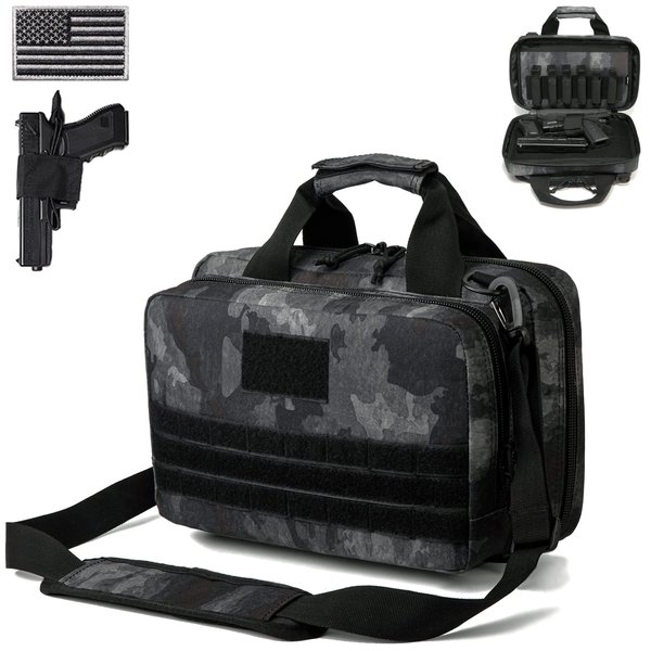 DBTAC Gun Case Bag XS | Tactical 1~2 Pistol Bag Firearm Shooting Case with Lockable Zipper for Shooting Range Outdoor Hunting | US Flag Patch + Universal Holster Included (LE Camo)