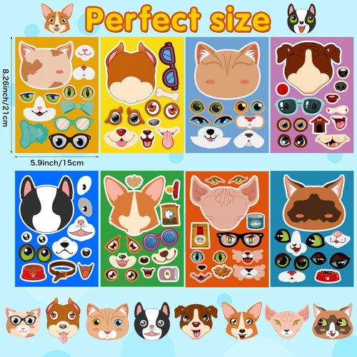 24 Sheets Animal Heads Make a Face Stickers, Animals Party Games Stickers for Kids, Make Your Own Animal Stickers for Kids Birthday Party Favors Classroom Rewards, Animal Themed Art Craft Supplies