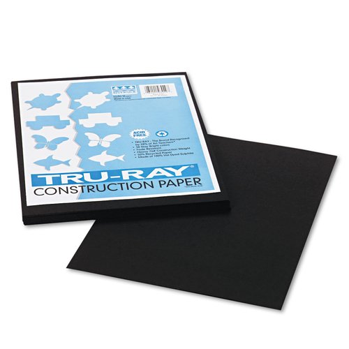 Pacon 103029 Tru-Ray Construction Paper, 76 lbs., 9 x 12, Black, 50 Sheets/Pack