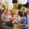 New Years Decorations 2025, Happy New Year Banner Gold Black Paper Lanterns Pom Poms Streamers Garland, New Year Eve Party Supplies 2025