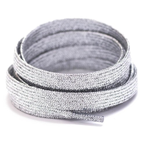 Booyckiy Flat Colorful Shiny Glitter Shoelaces, 2/5" Rainbow Shoe Laces for Sneakers Silver 47inch (120cm)