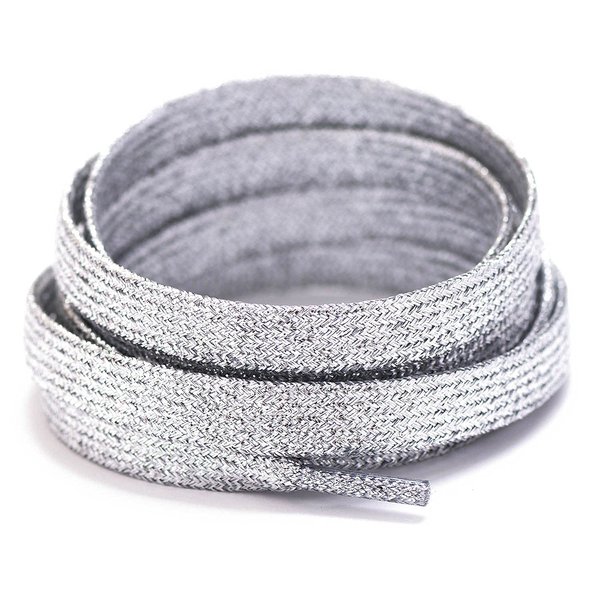 Booyckiy Flat Colorful Shiny Glitter Shoelaces, 2/5" Rainbow Shoe Laces for Sneakers Silver 47inch (120cm)