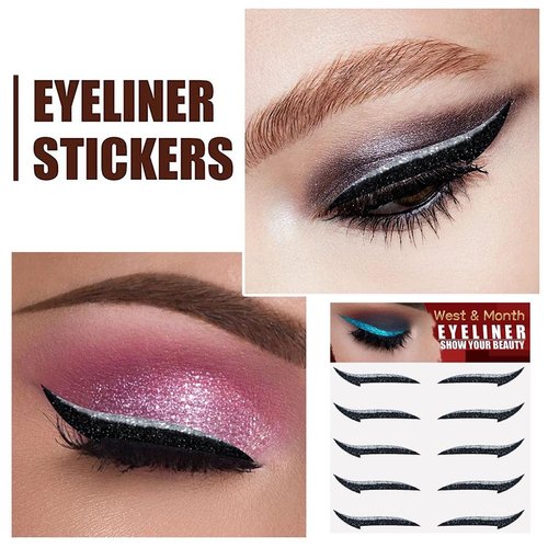 Uranian Eyeliner Stickers Glitter Eyeliner Stickers Instant Adhesive Eye Line Strip Reusable Eyeshadow Stickers Colorful Eyelid Tape for Party Eye Makeup Tool for Women (Silver)
