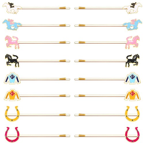 16PCS Derby Hair Clips Kentucky Derby Bobby Pins Enamel Horseshoes Rose Flower Horse Hair Barrettes Horse Racing Hair Accessories Derby Day Gifts