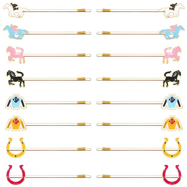 16PCS Derby Hair Clips Kentucky Derby Bobby Pins Enamel Horseshoes Rose Flower Horse Hair Barrettes Horse Racing Hair Accessories Derby Day Gifts