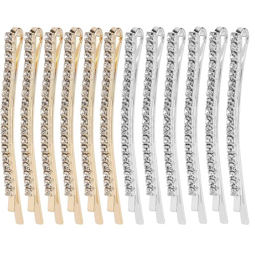 12Pcs Rhinestone Hair Clips, Metal Crystal Hair Pins, Glitter Shining Rhinestone Bobby Pins Hair Barrettes, Elegant Bridal Hairpins Hair Accessories for Girls Women
