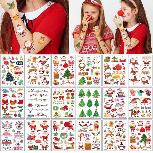 Christmas Temporary Tattoos for Kids Adults, 240 PCS Xmas Stocking Stuffers Body Stickers, Face Fake Tattoos Cute Decorations, Christmas Party Favor Holiday Supplies Decor for Boys Girls Children