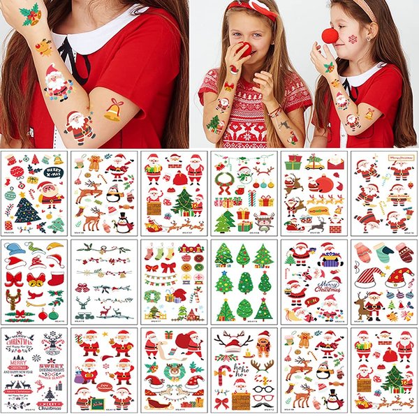 Christmas Temporary Tattoos for Kids Adults, 240 PCS Xmas Stocking Stuffers Body Stickers, Face Fake Tattoos Cute Decorations, Christmas Party Favor Holiday Supplies Decor for Boys Girls Children