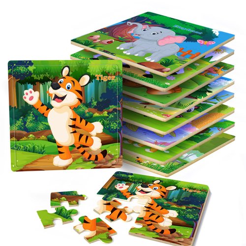 Puzzles for Kids Ages 3-5, 16 Piece Colorful Wooden Puzzles for Toddler Children Learning Educational Puzzles Toys for Boys and Girls (9 Puzzles)