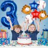 Baseball Balloons 3rd Birthday Decorations for Boys, Baseball Party Decorations Baseball Sports Theme Party Supplies, 40 inch Foil Number Balloons Number 3 Balloon Blue Red White Sports Balloon Kits