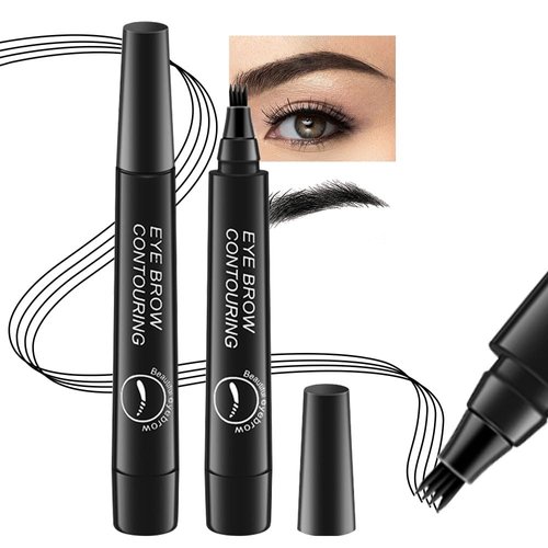 2Pcs Eyebrow Pencil Micro 4 Point Ink Pen by Brow Stylist - Eye Makeup Lift & Snatch Eyebrow Pen Kits Long-Lasting Waterproof Natural Eyebrow Hair (2Pcs 05# black)