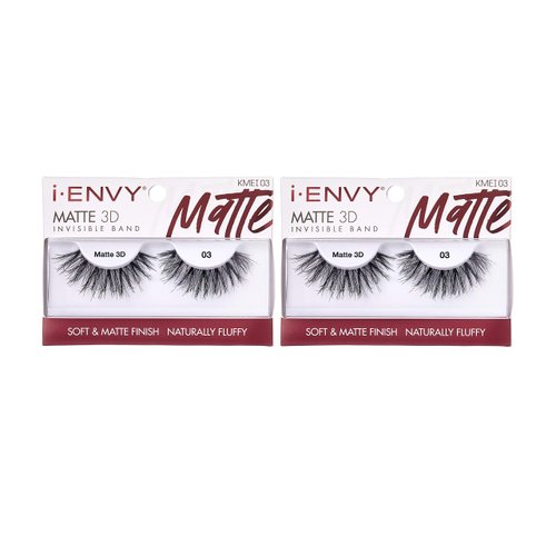 i-Envy 2 Pairs False Eyelashes Matte 3D Collection, Invisible Band, Soft & Matte Finish