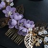 JWICOS Bride Wedding Hair Comb Flowers Pearl Wedding Hair Accessories Vintage Bridal Hair Clips for Women and Girls purple