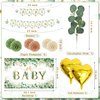 Sage Green Baby Shower Decoration for Girl Boy 99Pcs, Boho Greency Neutral Party Supplies with Oh Baby Backdrop Tablecloth Balloon Garland Kit for Woodland Safari Gender Reveal Party Decor