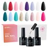 SUNUV Hema-Free 16 Color Gel Nail Polish Kit with 2 Base Gel Top Coat,White Black Pink Nude Silver Glitters Gel Polish Set, UV Gel Nail Art Manicure Gift
