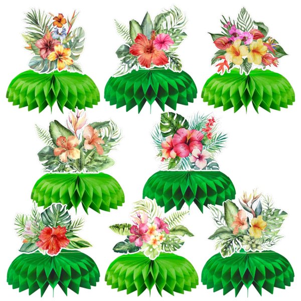 8Pcs Hawaii Luau Party supplies set Honeycomb Centerpieces Double Sided Table Topper for Hawaii Luau Party Decorations (Hawaii Luau)