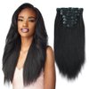 Lovrio Remy Thick Yaki Straight Clip in Human Hair Extensions Double Weft Straight Clip in Hair Extensions Human Hair for Black Women, Real Thick 12 Inch Natural Black Yaki Clip ins Hair,120 Grams 7 Pieces With 17 Clips