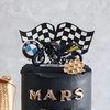 24Pcs Checkered Flag Cake Toppers,Glitter Race Car Cake Decorations, Racing Flags Cake Picks for Car Theme Party Supplies Baby Shower Kids Boys Birthday Party Supplies (Silver)