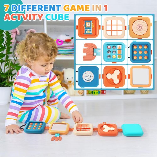 Montessori Toys for 1 2 3 Year Old Girls Boys, Explore Discover Activity Cube Toys, Christmas Stocking Stuffers for Kids, Travel Sensory Toys for Toddlers 1-3 Learning Fine Motor Skills Baby Toys Gift