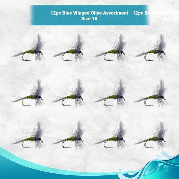 Feeder Creek Blue Wing Olive Parachute Fly Fishing Flies | Trout and Bass Flies | Dry Flies | Classic Pattern (BWO Size 18-12pc)