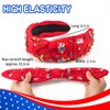 Gushu 4th of July Headband for Women, Fourth of July Red Knotted Patriotic Headband, Wide Top Knot Hair Band with Rhinestones, Beads and American Flag Charms, Memorial Independence Day Party Favors