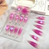 Vopintpy Pink 3D Heart Press on Nails Extra Long Glitter Ballerina Fake Nails Stilettos Acrylic Glue on Nails with Design Reusable Full Cover Stick on Nails for Women DIY Charm Manicure