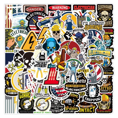 Electrician Stickers for Hard Hats,50pcs Electrician Hard Hat Stickers Funny Cool Trendy Electrician Waterproof Vinyl Decals for Helmet Toolbox Water Bottle Electrical Equipment Bumper