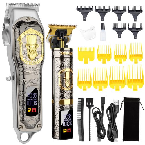 HIENA PRO Hair Clippers for Men T-Blade Trimmer Set, Men Professional Cordless Rechargeable Barber Hair Clippers Set with LED Display (Black-LCD)