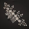 Teyglen Silver Rhinestone Headpiece Flower Bride Wedding Hair Comb Bridal Crystal Hair Pieces Bridal Side Comb Hair Accessories for Women