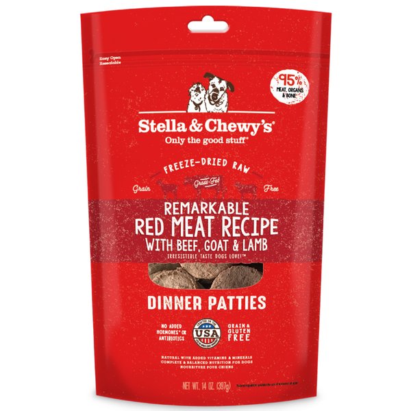 Stella & Chewy's Freeze Dried Raw Dinner Patties – Grain Free Dog Food, Protein Rich Remarkable Red Meat Recipe – 14 oz Bag