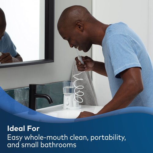 Waterpik Nano Plus Water Flosser For Teeth, Portable Electric Power, Compact For Travel and Home, 4 Flossing Tips, ADA Accepted, White WP-320