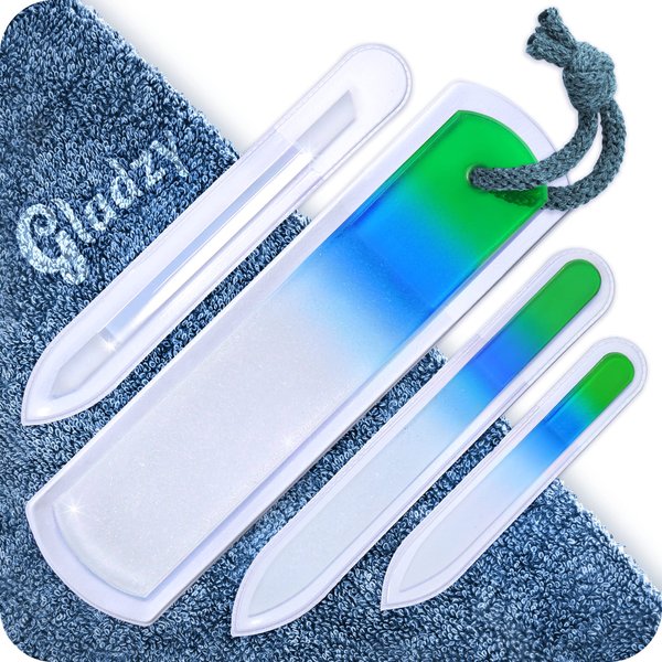 Genuine Czech Glass Nail File Set - Double Sided Etched Different Grit Surface, Callus Remover Foot Rasp, Precision Filing Cuticle Pusher, Manicure & Pedicure, Professional Nail Care & Art, EU Quality